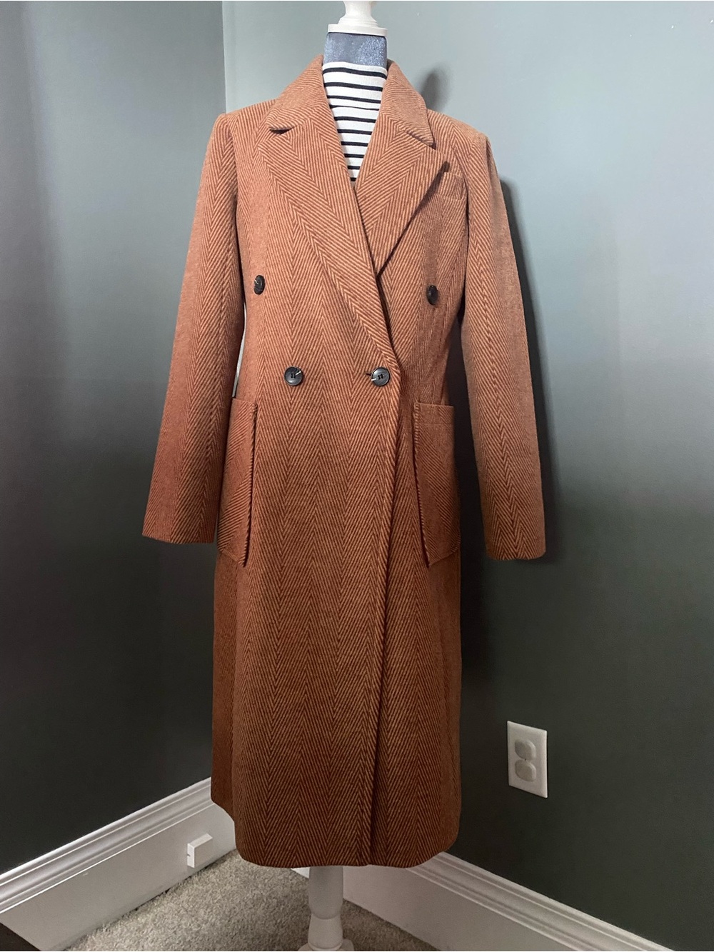 7 For All Mankind Double-Breasted Long Coat - Rust
